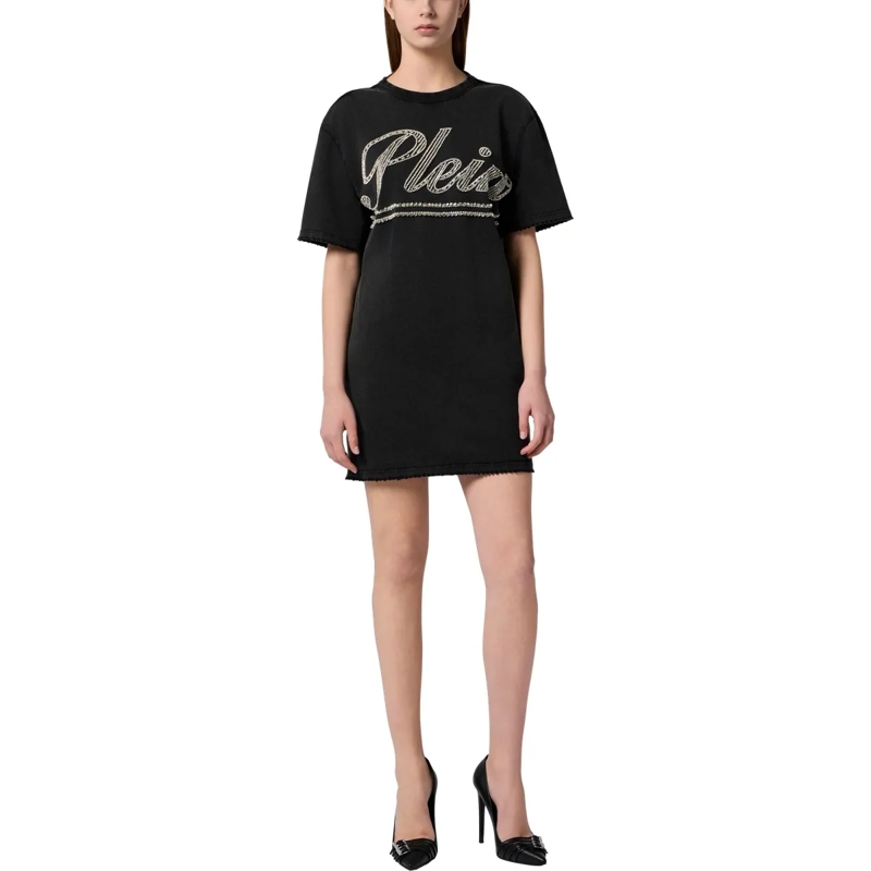 Philipp Plein Midikleid Open Back T-Shirt Dress Strass Signature schwarz(Image 3)