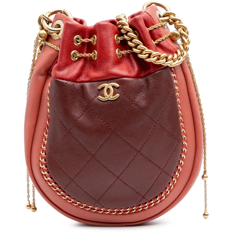 Chanel Sac à bandoulière CC Quilted Calfskin Drawstring Bucket Bag rot