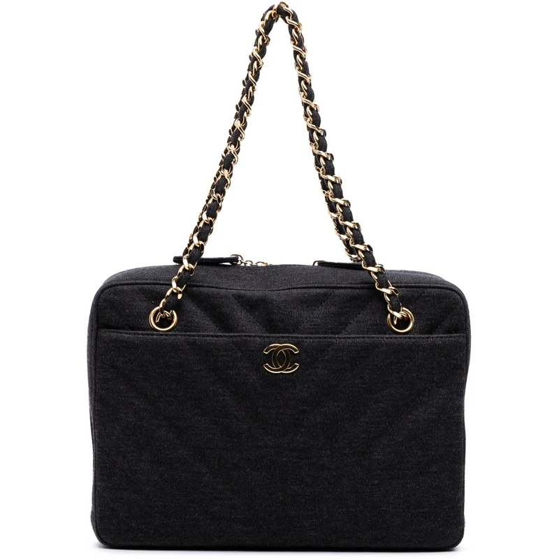 Chanel Sac à bandoulière CC Chevron Jersey Camera Bag grau
