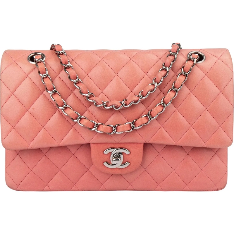 Chanel Schultertasche Chanel Quilted Lambskin Palladium Medium Double Fl rose