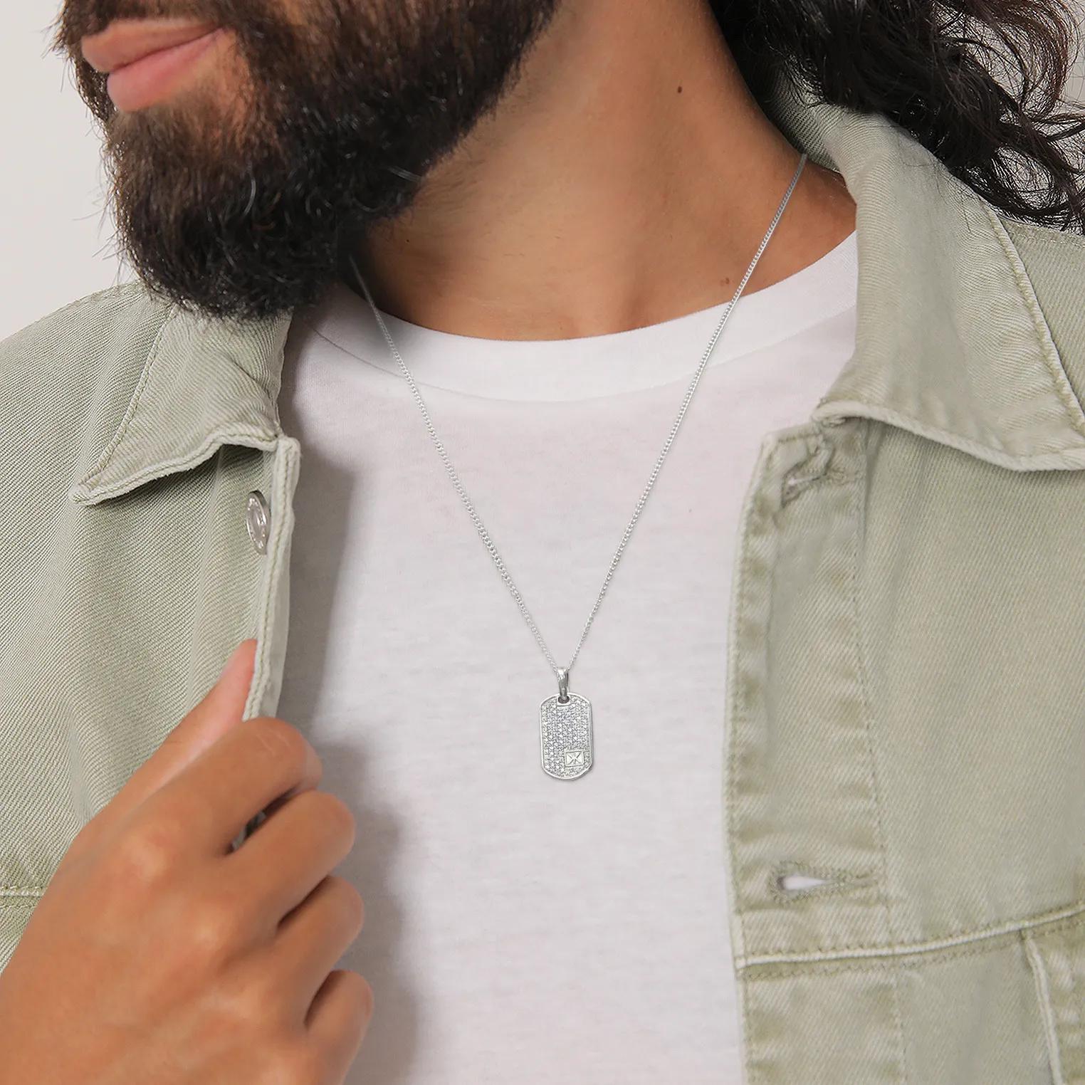 Thumbnail - Kuzzoi Halsketten - Halskette Dog-Tag Zirkonia Weiß 925 Sterling Silbe - Gr. unisize - in Silber - für Damen