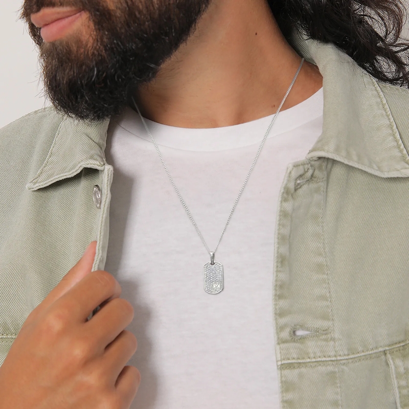 Kuzzoi Mittellange Halskette Halskette Dog-Tag Zirkonia Weiß 925 Sterling Silbe silber(Image 5)