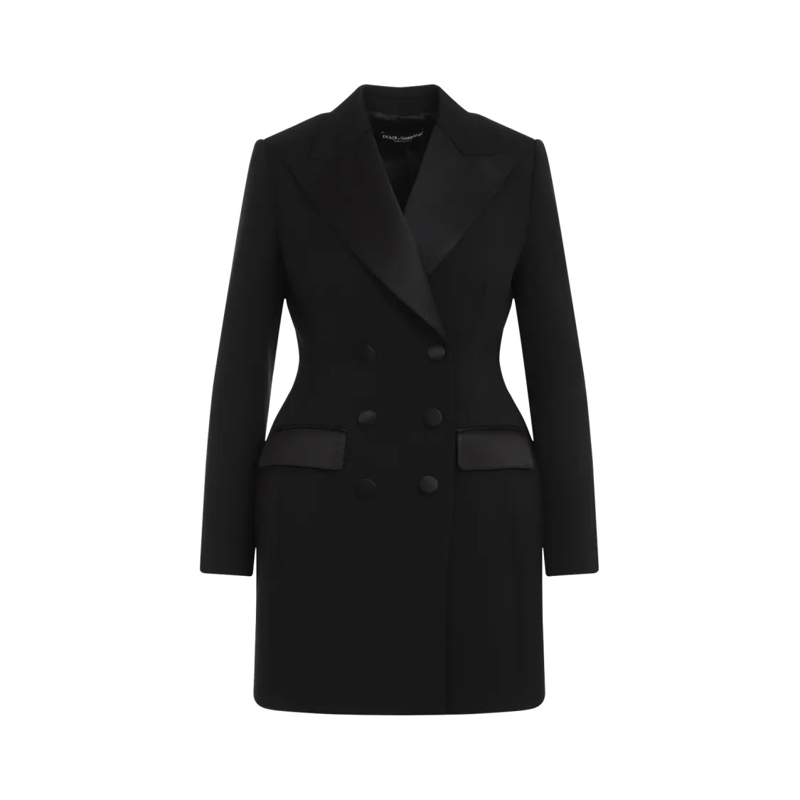 Dolce&Gabbana Blazer Double-Breasted Wool Blend Blazer With Satin Detai Black