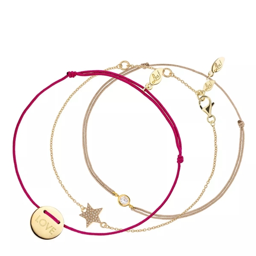 Leaf Set Bracelet Star with Zirconia Pure and Love Yellow Gold Creole