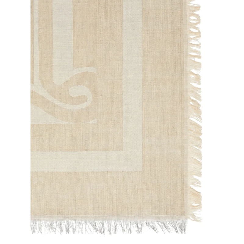 Max Mara Écharpe légère Fringed Textured Scarf With Subtle Logo Neutrals