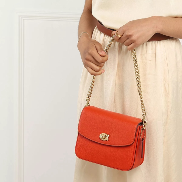 Coach Polished Pebbled Leather Cassie Crossbody 19 Sun Orange