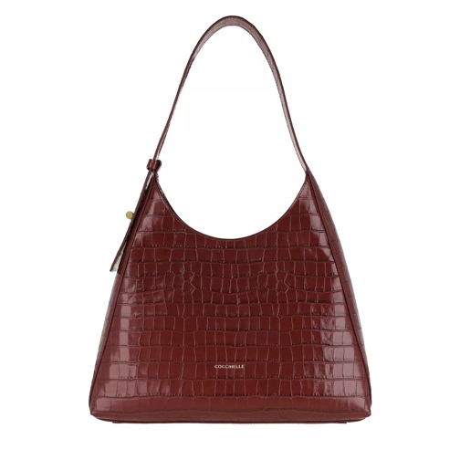 Coccinelle Handbag Shiny Soft Croco Leather Marsala Hobo Bag