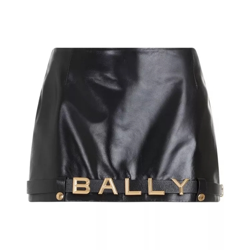 Bally Black Leather Logo Skirt Black 