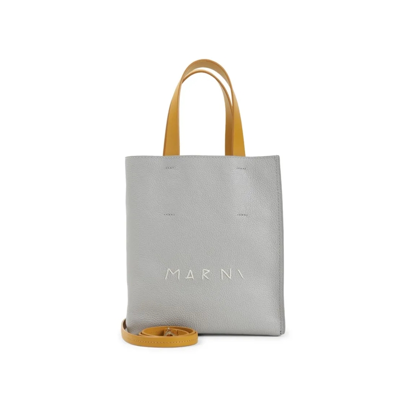 Marni Schultertasche Soft Grey Calf Leather Mini Handbag White