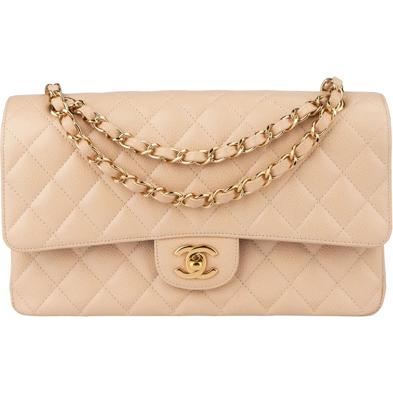 Chanel Sac à bandoulière Chanel Quilted Caviar Leather Medium Double Flap C beige