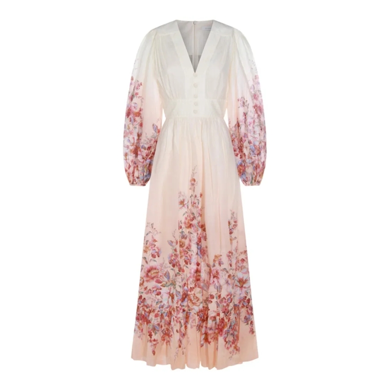 Zimmermann Midi-jurk Long Dress With Deep V-Neckline Pink