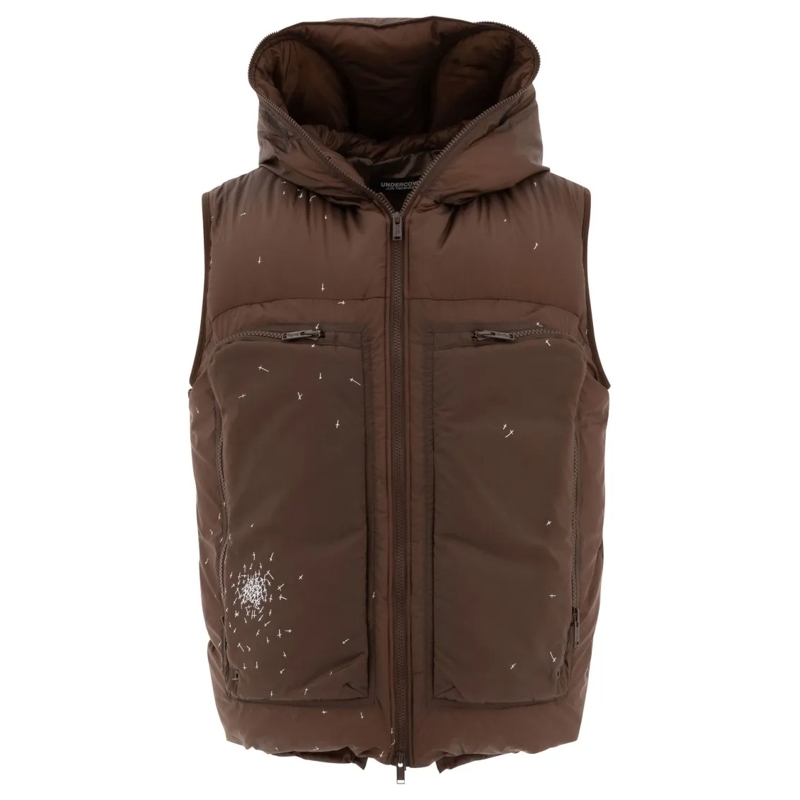Undercover Donsjas Vest Jacket With Cross Print Brown