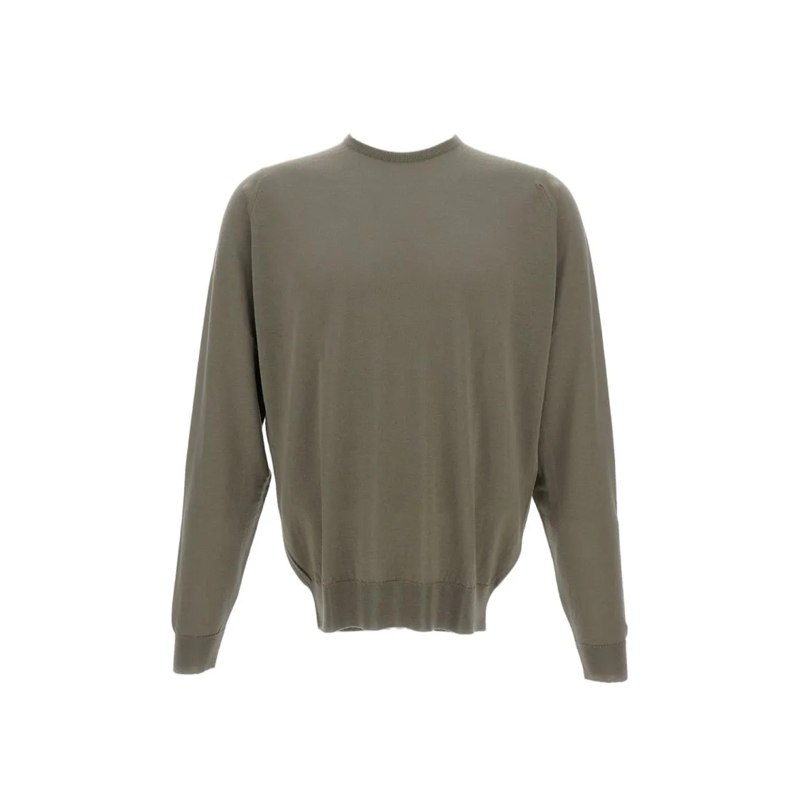 John Smedley Pull Muted Green Fine-Knit Crew Neck Sweater Green