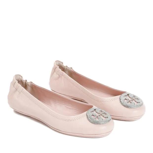 Tory Burch Loafers & Ballerinas - Shell Pink Ovine Leather Minnie Pave Ballerina - Gr. 7 - in Rosa - für Damen