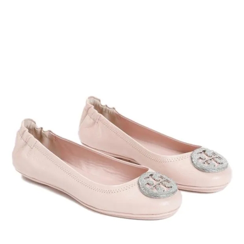 Tory Burch Shell Pink Ovine Leather Minnie Pave Ballerina Pink Ballerina