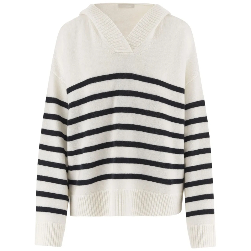 Allude Pullover Hooded Cashmere And Wool Knit Sweater White