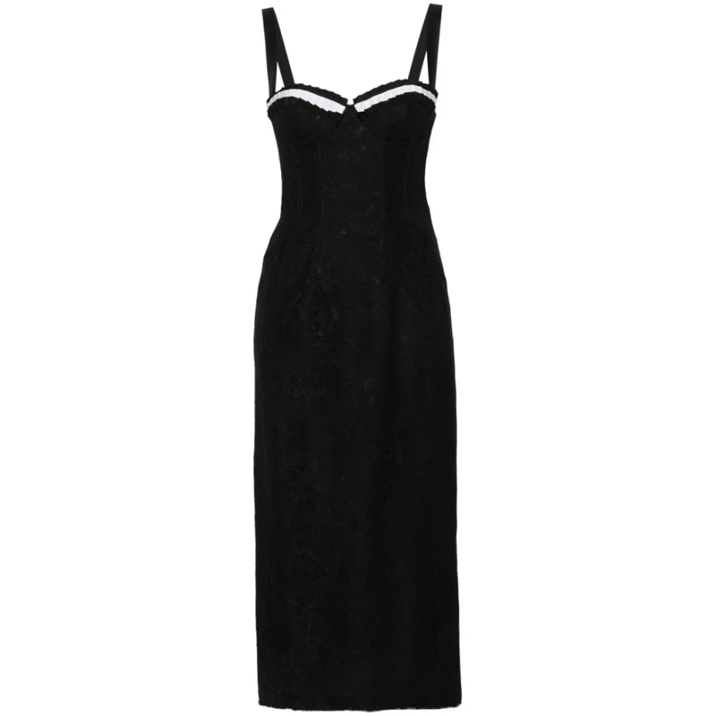 Moschino Midi-jurk Mid-Length Black Floral Lace Dress Black