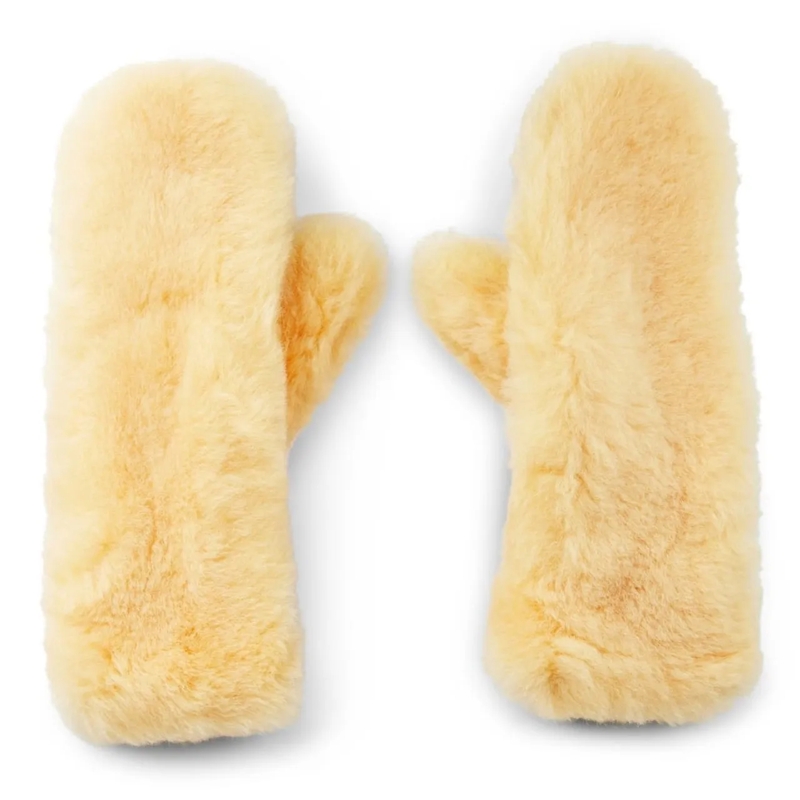 Bottega Veneta Gants Teddy Shearling And Leather Logo Gloves beige