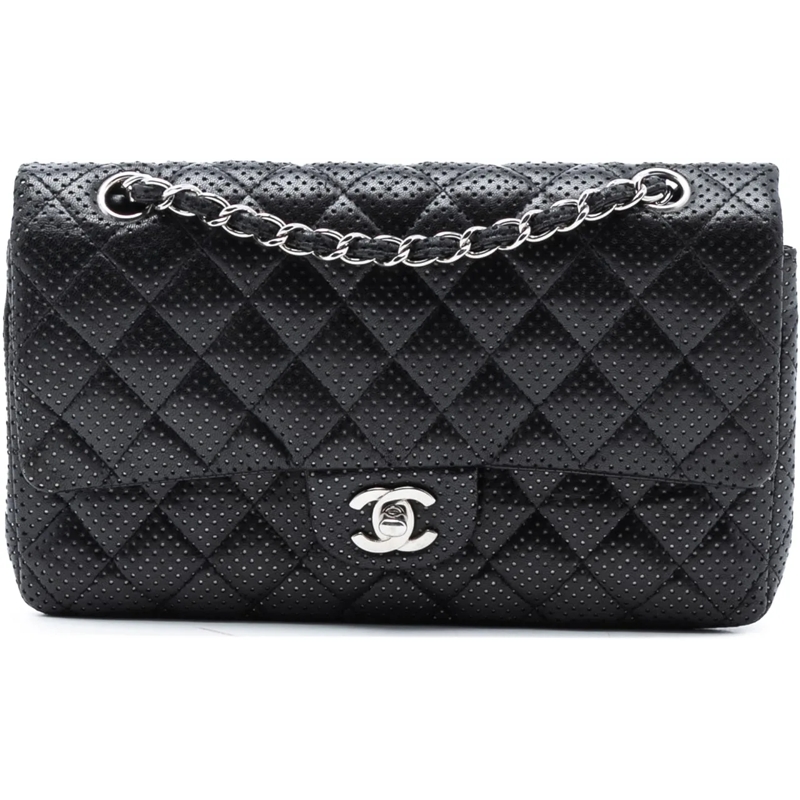 Chanel Schultertasche Medium Classic Perforated Lambskin Double Flap schwarz