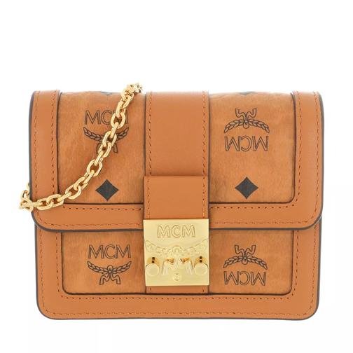 MCM Tracy Visetos Card Wallet On Chain Cognac Portefeuille sur chaîne