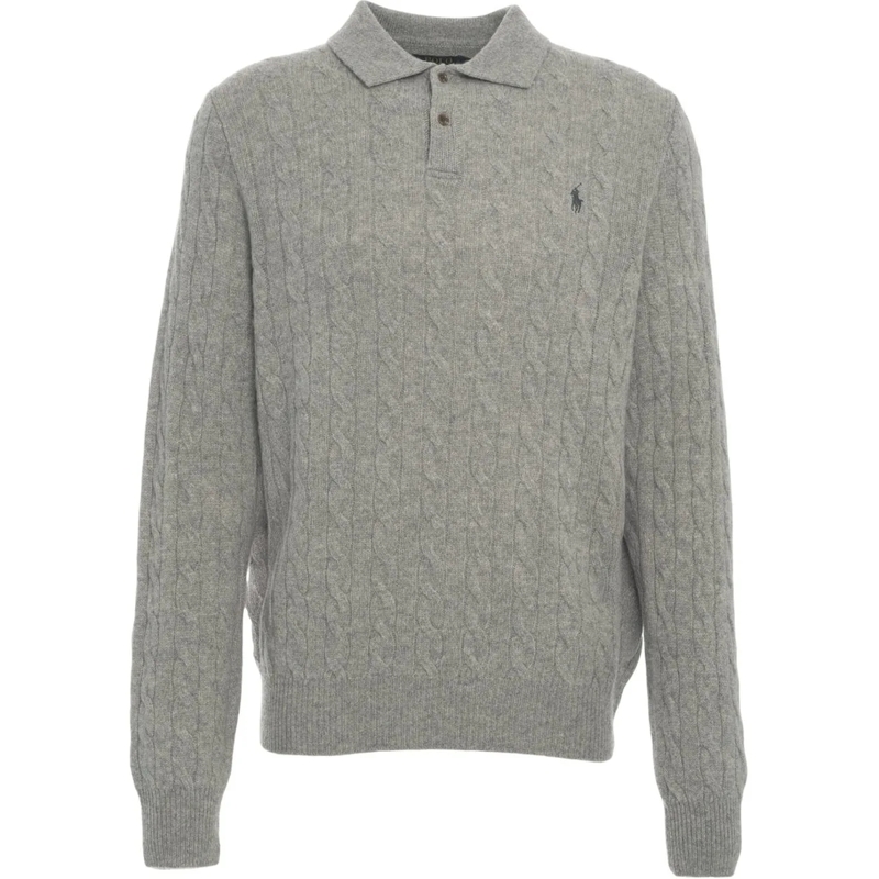 Ralph Lauren  Cable knit sweater with polo collar grau