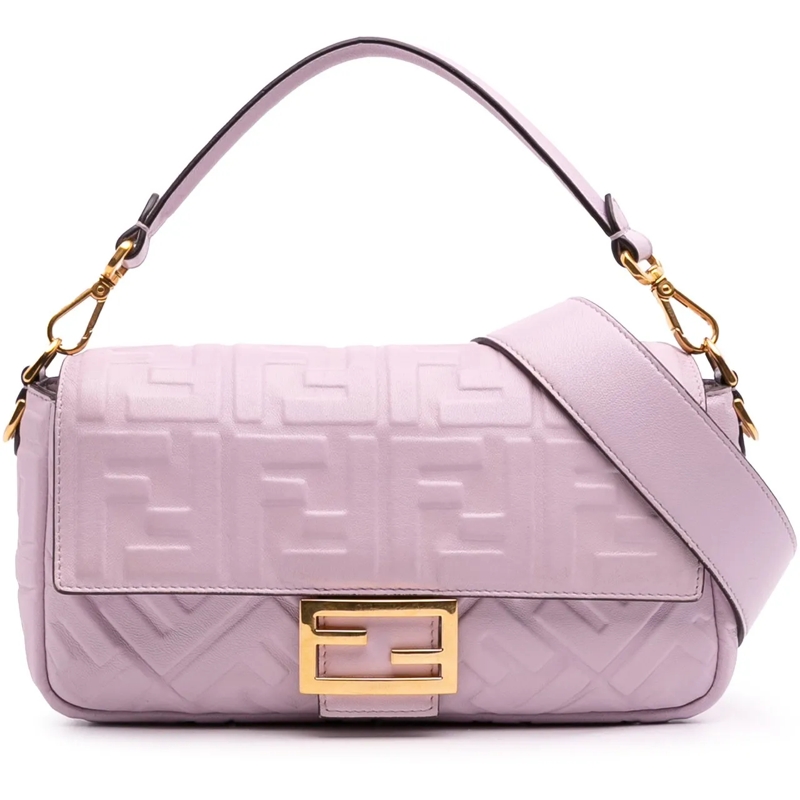 Fendi Sac à bandoulière Medium Leather Embossed FF Baguette Satchel rose