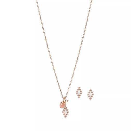 Fossil Stevie Be Iconic Moonstone Necklace Earring Set Rose Gold Collana corta