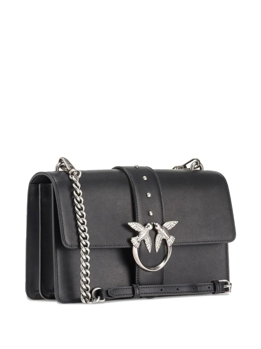Pinko Hobo bags Shoulder Bag With Silver-Tone Bird Clasp And Chain in zwart