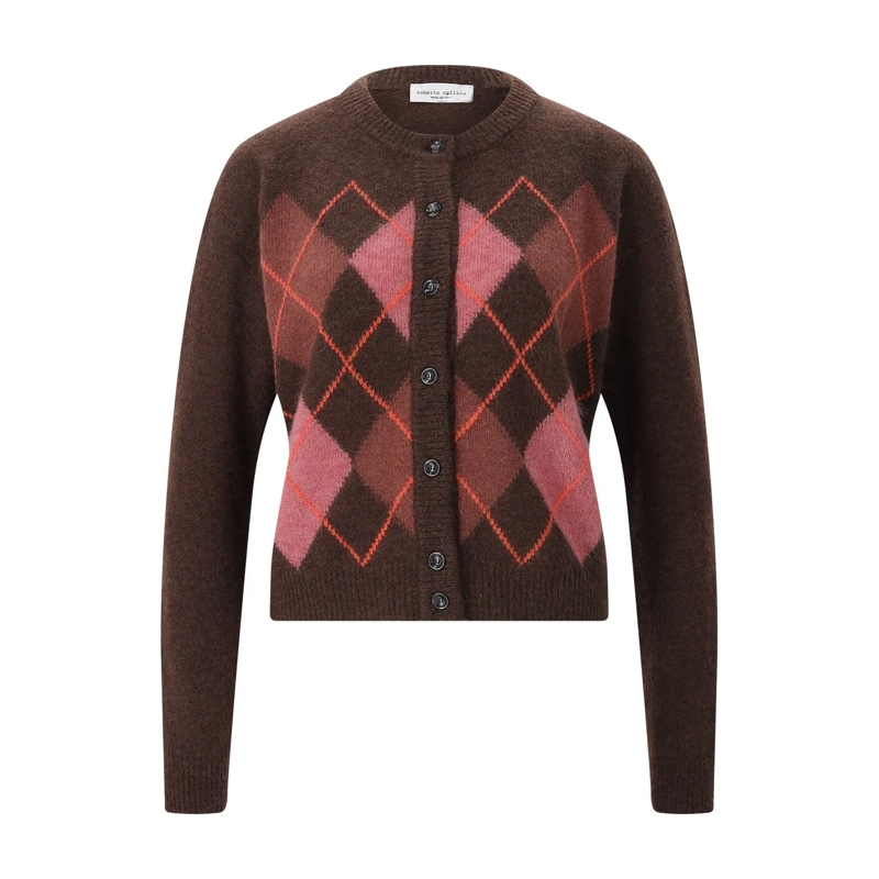Roberto Collina Cardigan Strickjacke mit Argyle-Muster braun