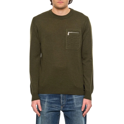 Fendi Pullover Green Crew Neck Sweater Green