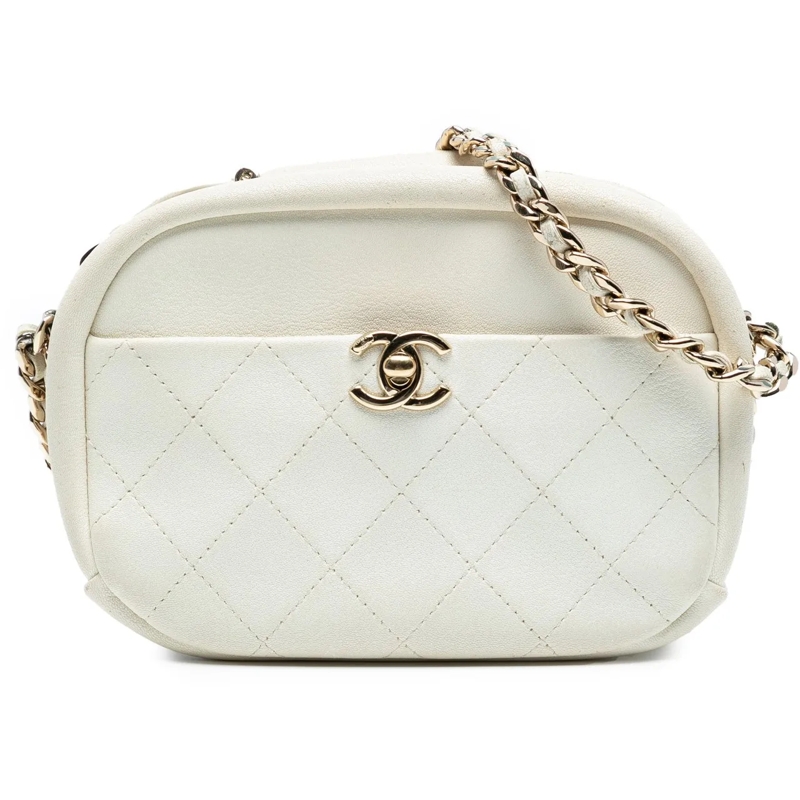 Chanel Sac à bandoulière Small Quilted Goatskin Casual Trip Camera Bag weiß