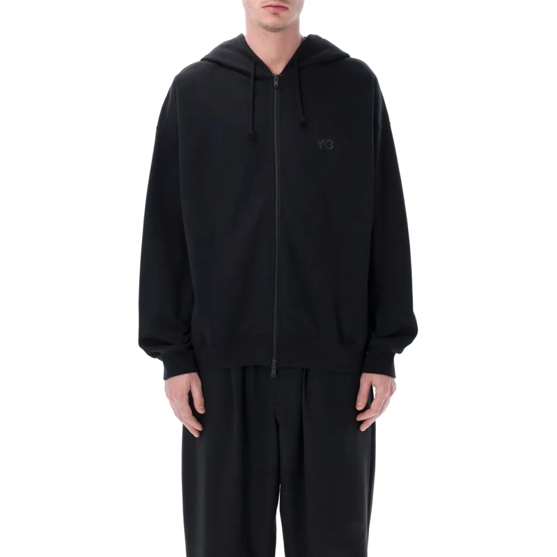 Y-3  Brushed Cotton-Blend Zip Hoodie With Adjustable Ho Black