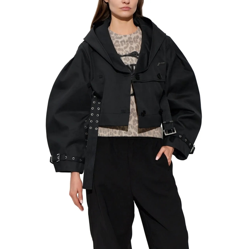 GANNI Übergangsjacke BONDED COTTON SHORT JACKET BLACK schwarz