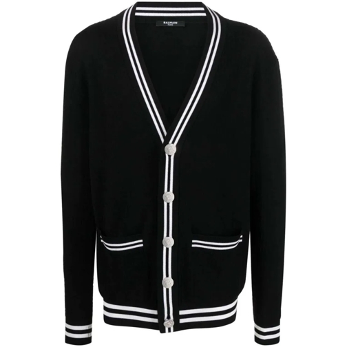 Balmain Strickjacke Contrasting-Trim V-Neck Cardigan Black