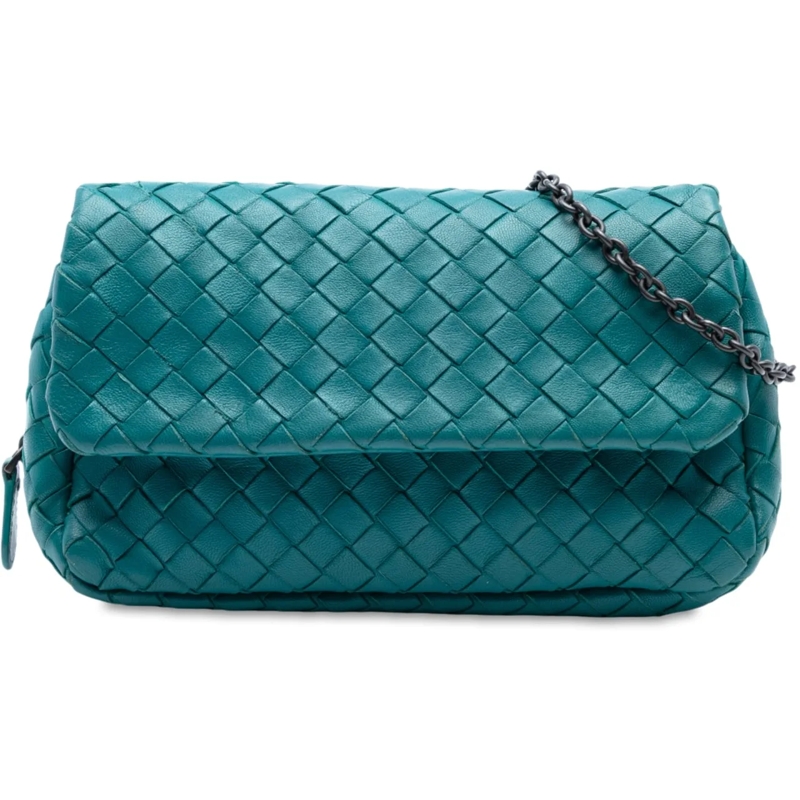 Bottega Veneta Sac à bandoulière Mini Nappa Intrecciato Expandable Chain Crossbody blau