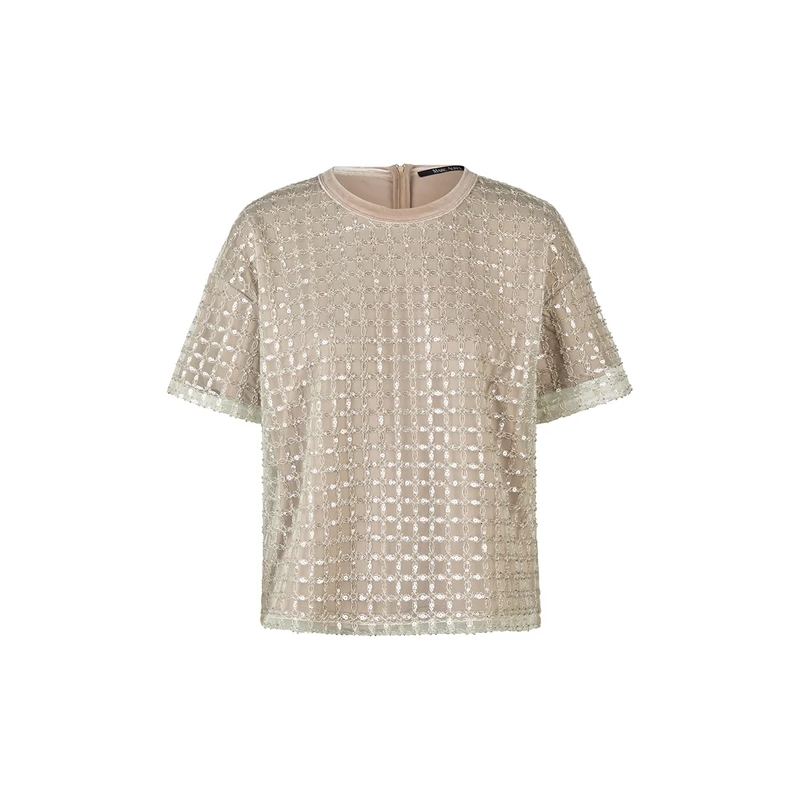 Marc Aurel Bluse Paillettenshirt- mit Reisverschluss und Samtband grau