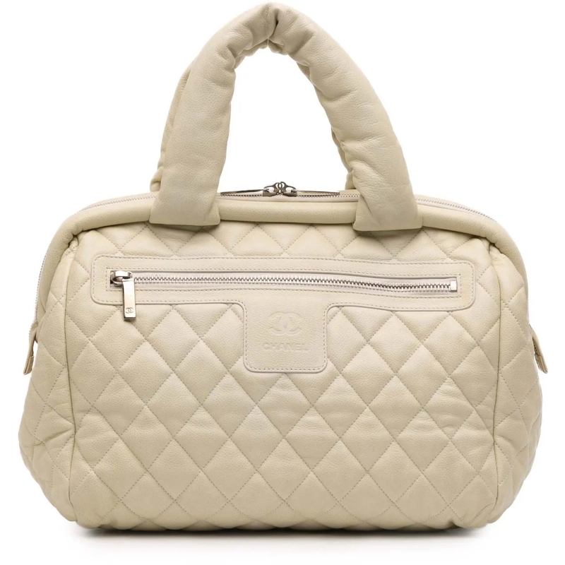 Chanel Fourre-tout Quilted Caviar Coco Cocoon Bowler Bag weiß