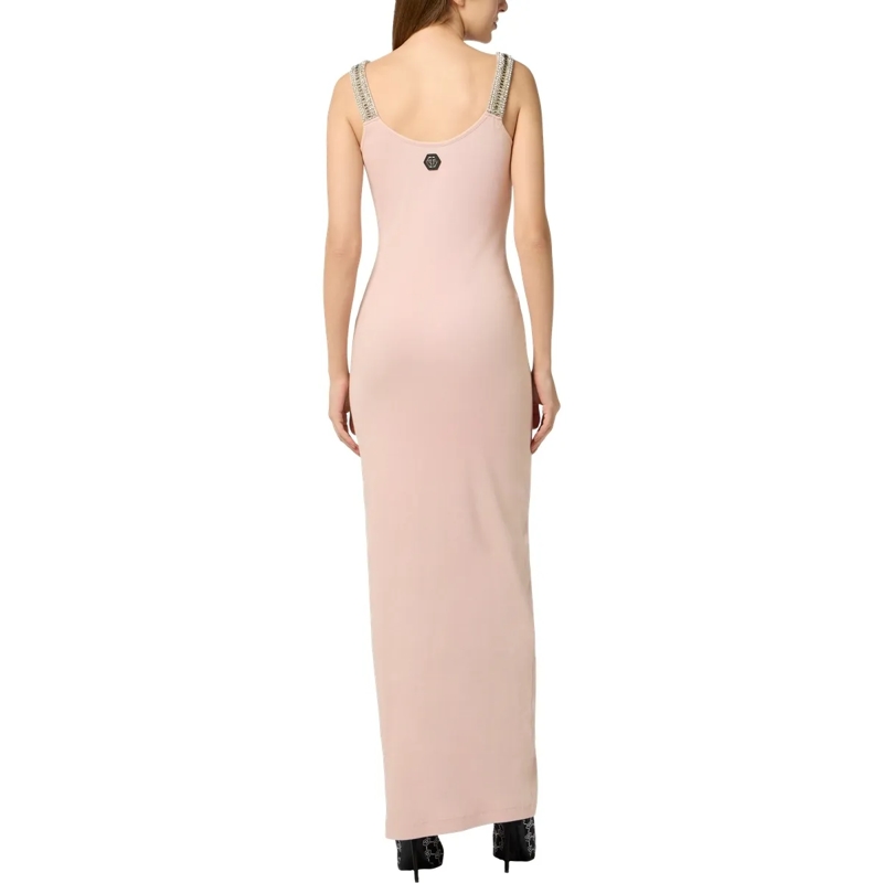 Philipp Plein Maxikleid Long Tank Dress Strass Hexagon rose(Image 2)