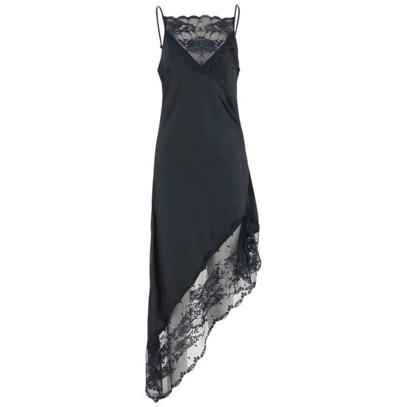 By Malene Birger Midi-jurk Navy Asymmetrical Maxi Dress With Lace Accents Black
