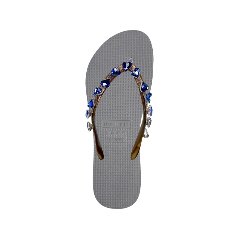 UZURII Flip Flops Zehentrenner Heart Blue silber