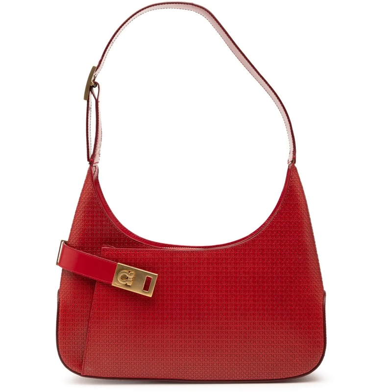 Salvatore Ferragamo Schultertasche Gancini Embossed Leather Shoulder Bag rot
