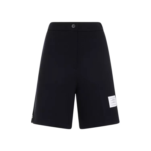 Thom Browne High Waisted Navy Virgin Wool Shorts Blue 