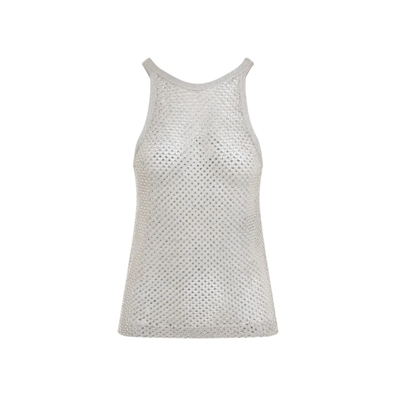 Tom Ford Chemisier Fitted Shimmering Mesh Top White