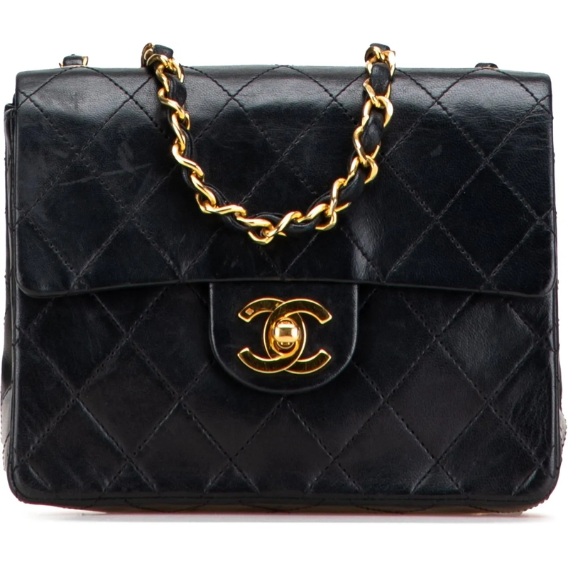 Chanel Sac à bandoulière Mini Square Classic Lambskin Single Flap schwarz