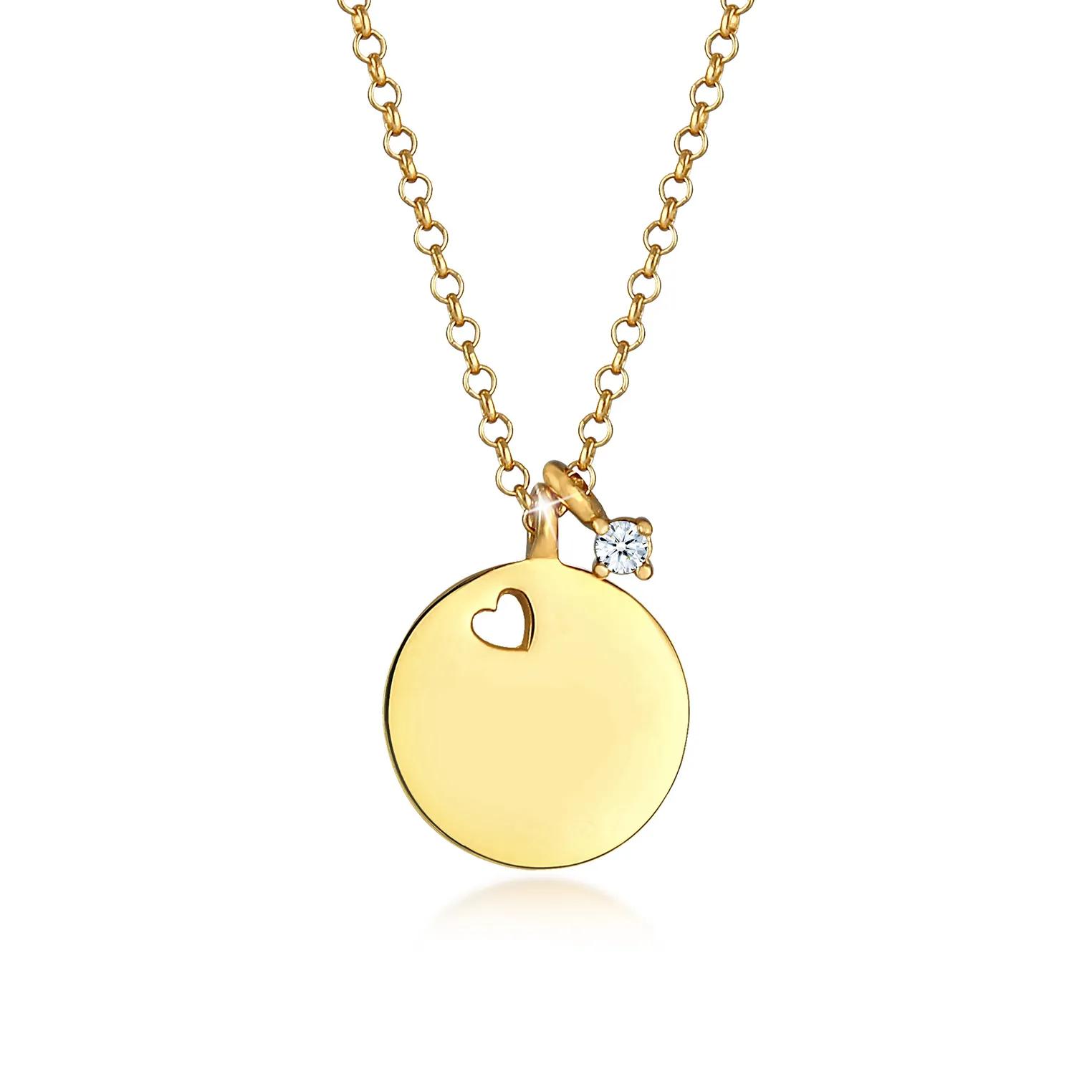 Elli Halsketten - Halskette Plättchen Herz Diamant Solitär (0.03ct) - Gr. unisize - in Gold - für Damen