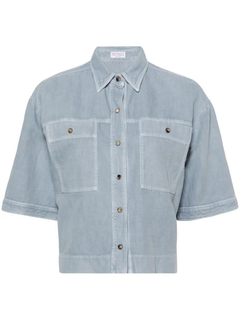 Brunello Cucinelli - Crop Shirt - Größe 44 - blau