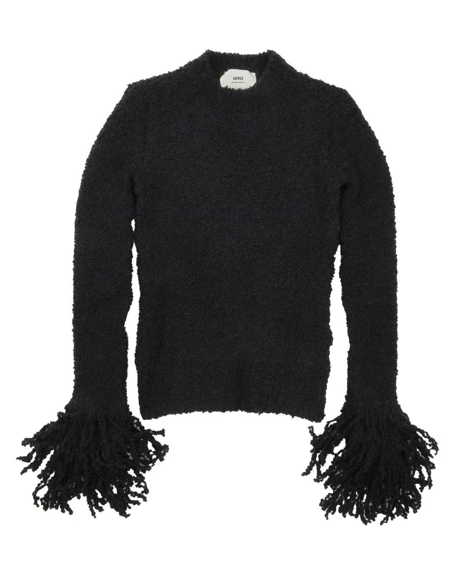 Thumbnail - AMI Paris - Fitted Black Sweater With Textured Finish - Größe S - schwarz