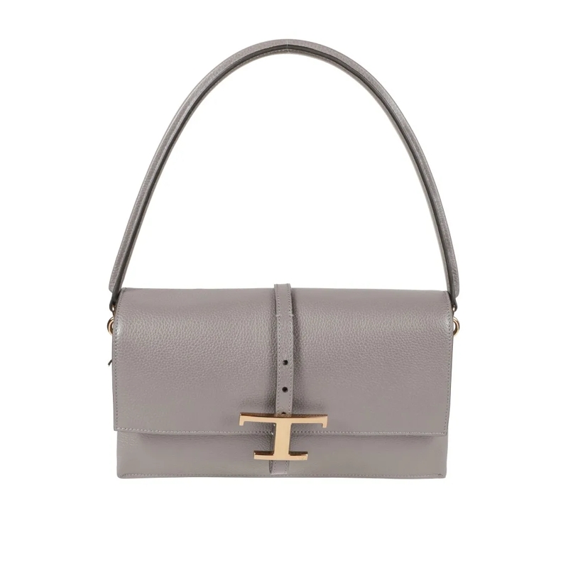 Tod's Sac à bandoulière Structured Grey Handbag With Gold-Tone Clasp Grey