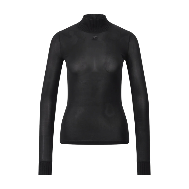 Courrèges Trui met col Shirt mit Logo Schwarz