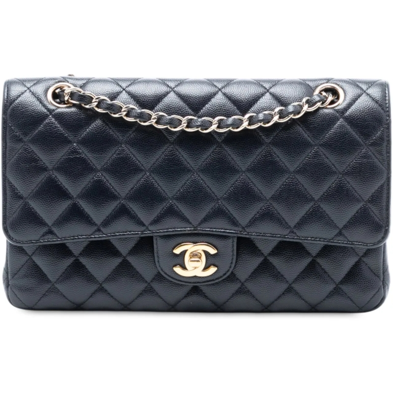 Chanel Schultertasche Medium Classic Caviar Double Flap blau